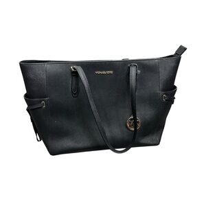 Michael Kors Black Charlotte Saffiano Leather Top Zip Tote Shoulder Bag